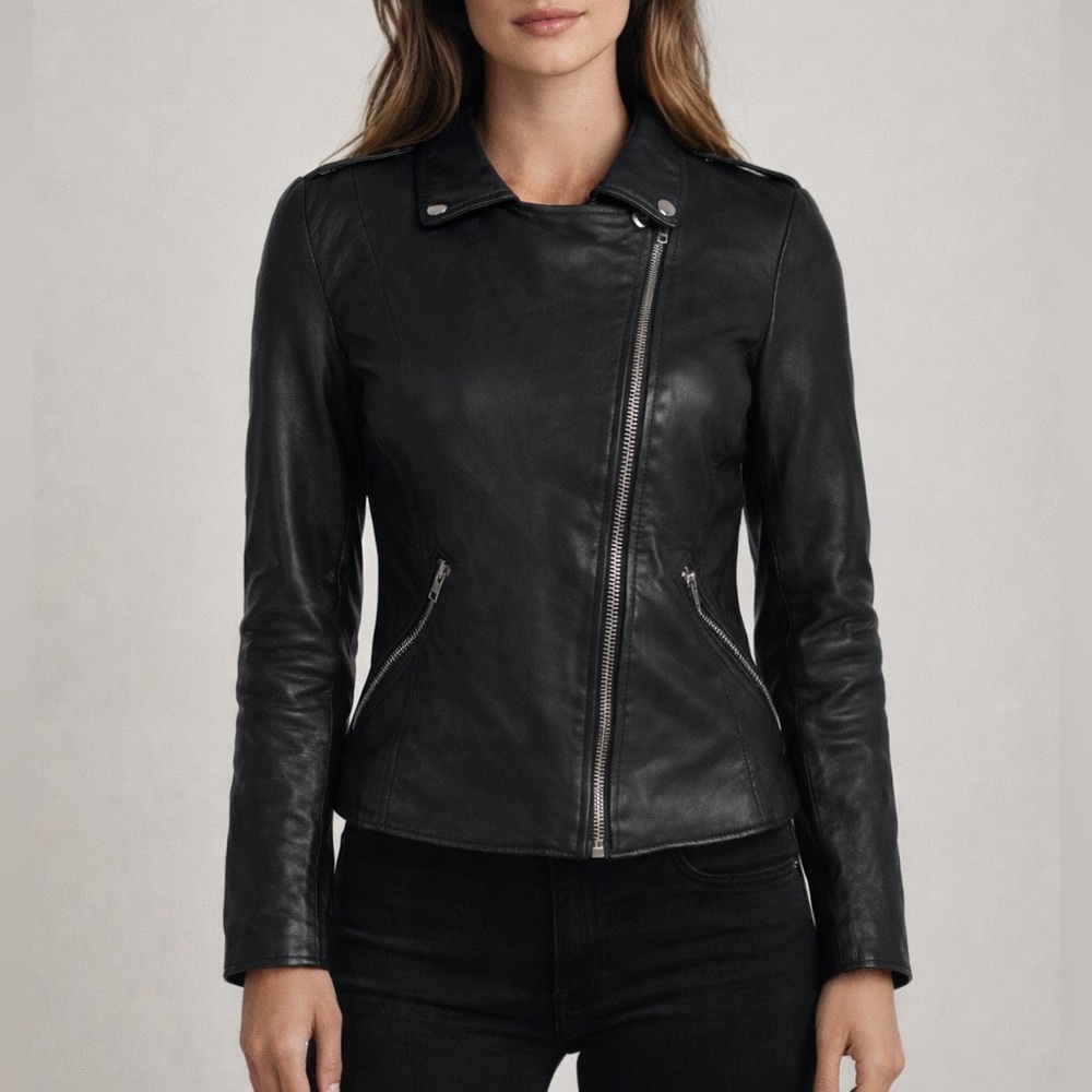 Muubaa lamb leather black moto jacket size 10